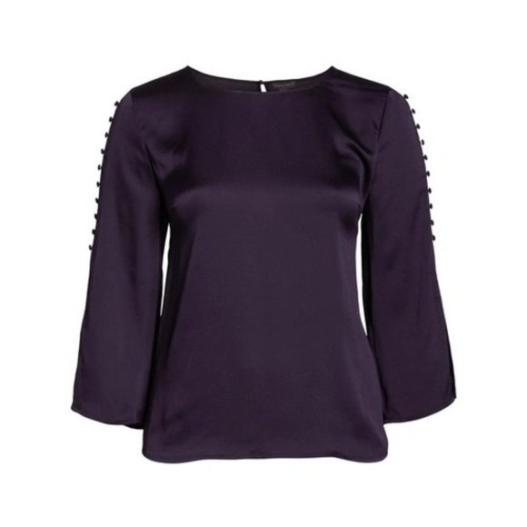 NWT Womens Plus Size 1X Vince Camuto Dark Purple Button Bell Sleeve Satin Blouse - Picture 1 of 5